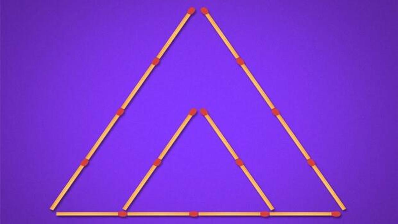 Kibrit çöpü bulmacası #4: Sadece 2 kibrit çöpünü hareket ettirerek 3 tane üçgen elde edebilir misin?