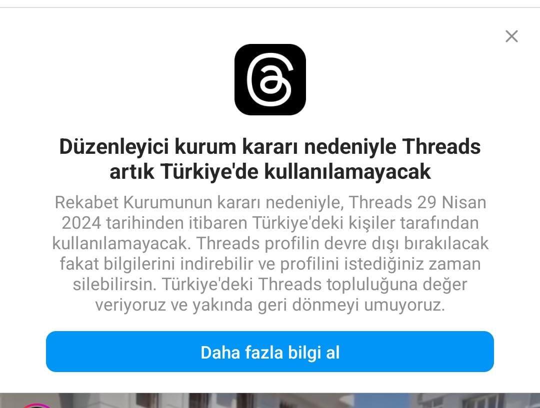 Meta, Türkiye'de Threads uygulamasını geçici olarak kapatıyor