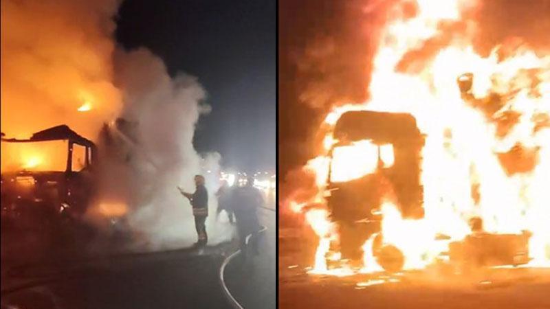 Anadolu Otoyolu’nda Korkutan Yangın! Tavuk Yüklü TIR Alev Alev Yandı